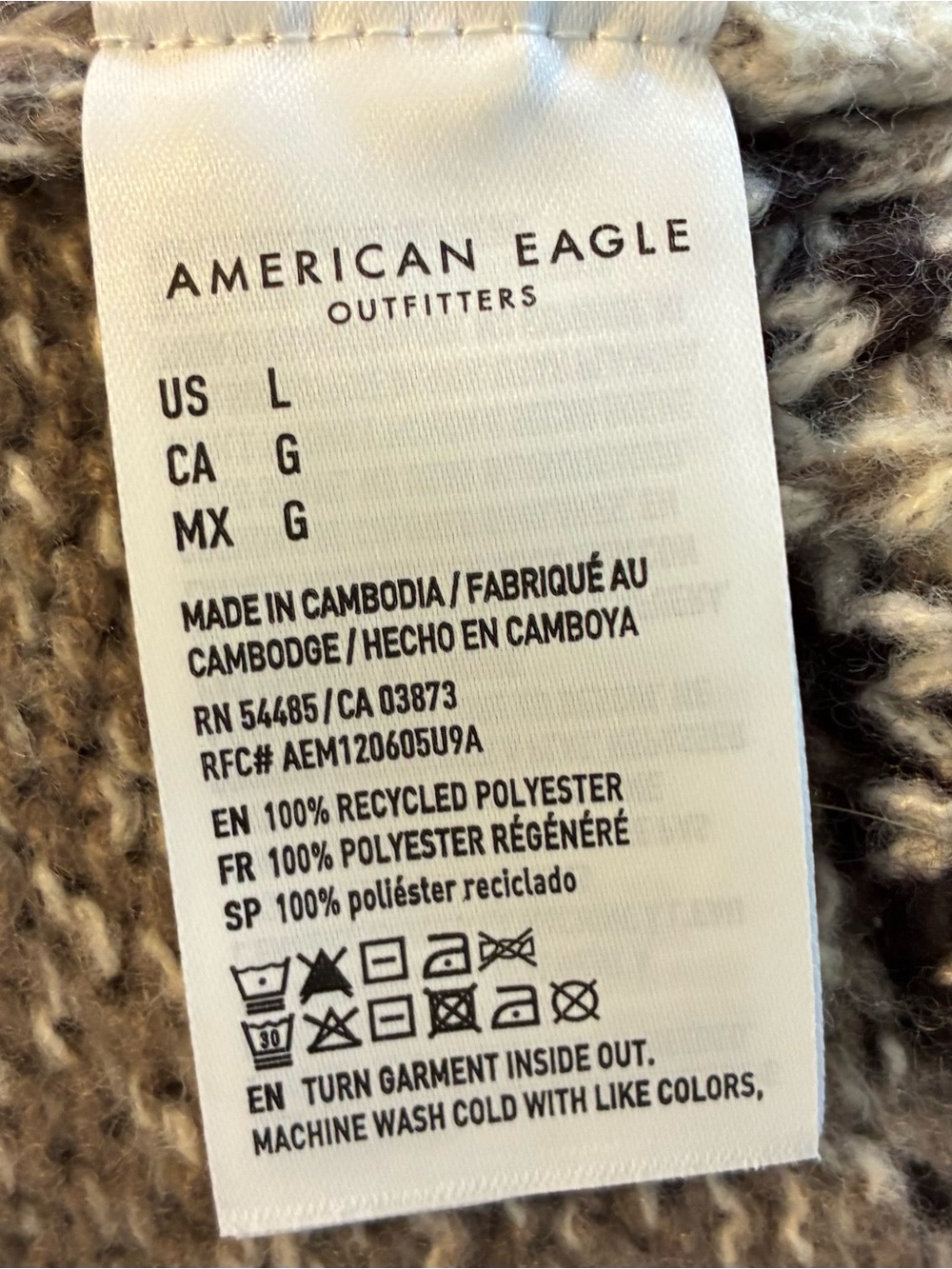 American Eagle Snow Stopper Knit Fair Isle Sweater Cropped Nordic Earthy L NWOT - Picture 6 of 7